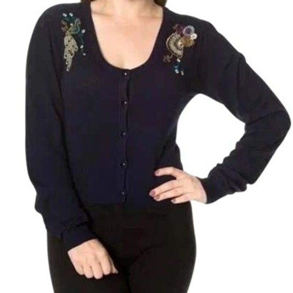 Dancing Days by Banned Retro Proud Peacock Navy Blue Cardigan size‎ Medium